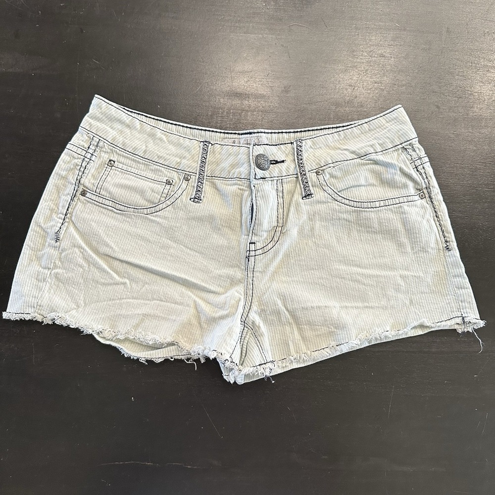 VTG Women's Daytrip Shorts‎ Pisces Denim Light Blue Stripe 30 Stretch Booty 2010